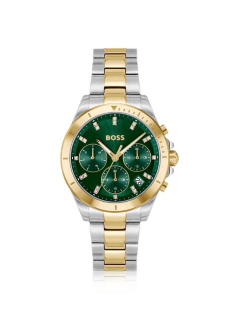 BOSS ALLEY GREEN-DIAL WATCH IN TWO-TONE STEEL