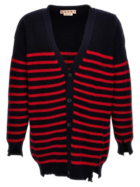 Marni Men Destroyed Effect Striped Cardigan