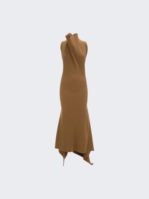 Victoria Beckham Draped Sleeveless Rib Dress Dark Caramel