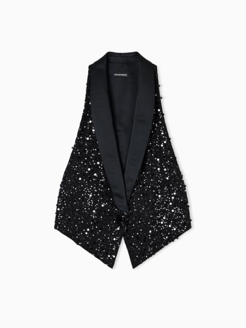 EMPORIO ARMANI GEORGETTE WAISTCOAT WITH ALL-OVER BEADS AND SEQUINS
