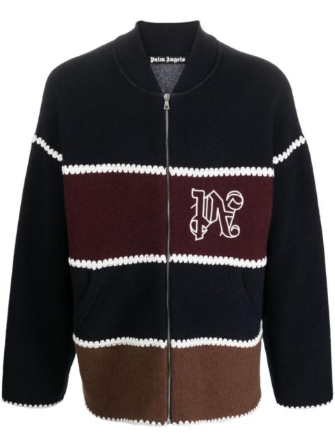 Palm Angels Monogram Striped Knit Jacket Navy Blue