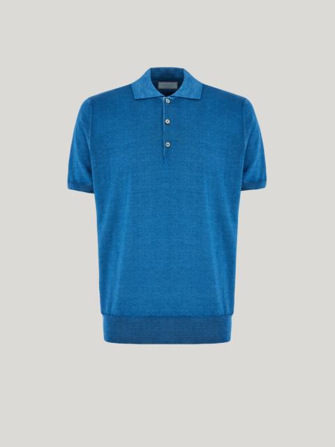 Canali PETROL BLUE CANALI NUVOLA POLO IN GARMENT-DYED WOOL AND SILK