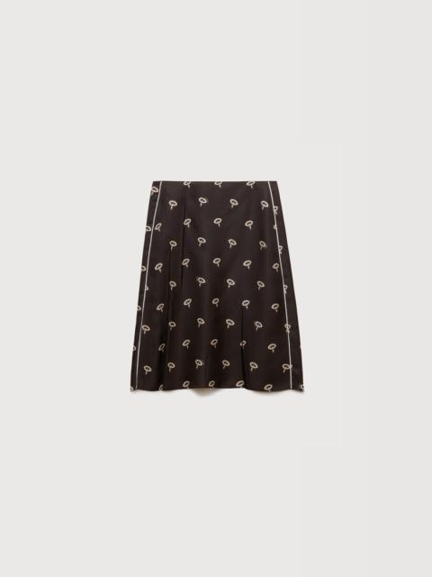 Marni BROWN SILK TWILL MIDI SKIRT WITH FLORAL PRINT