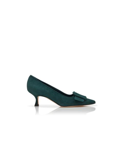 Manolo Blahnik Dark Green Suede Buckle Detail Pumps