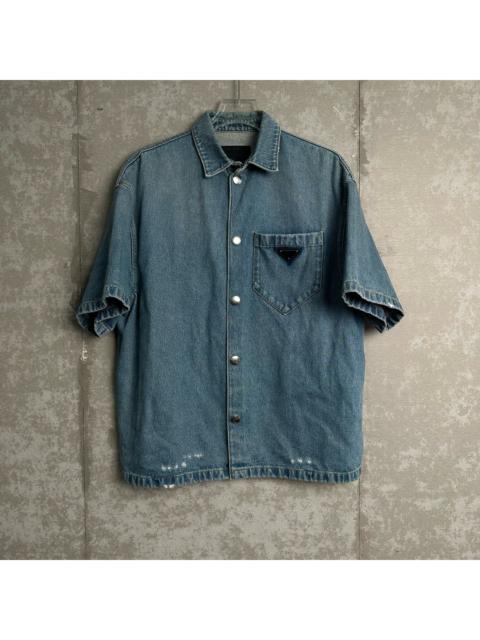 Prada Prada Triangle Logo Denim Short-Sleeve Shirt