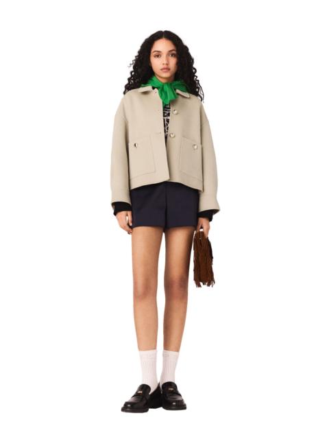 maje maje Short pleated-back wool jacket in Beige at Nordstrom