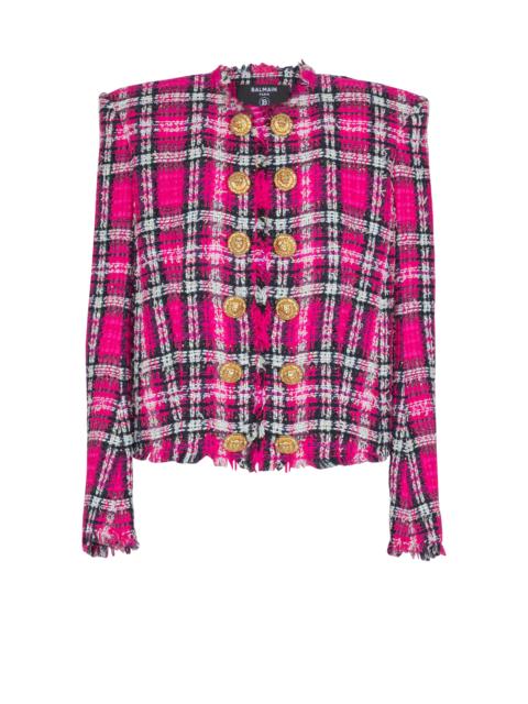 Balmain Cropped jacket in glitter plaid tweed