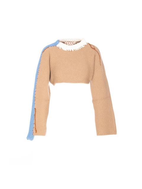 Marni Women Bicolor Cropped Sweater With Stitching