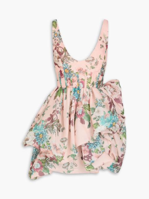 Zimmermann Draped floral-print linen and silk-blend mini dress