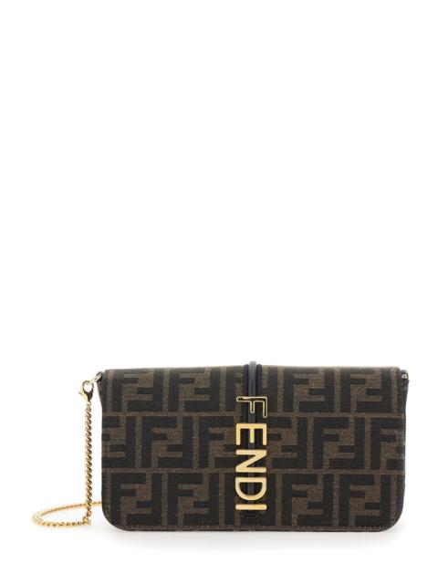 FENDI Fendi Women 'Fendigraphy' Brown Crossbody Bag With Removable Chain-Link Shoulder Strap And Logo Lett
