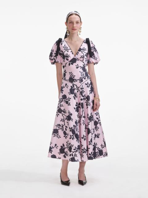 self-portrait Pink Satin Floral Midi Dress