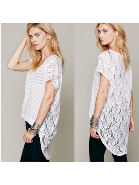 Other Designers Free People Daydream Striped Lace High Low Tunic Lace Back Burnout Hi-Lo top