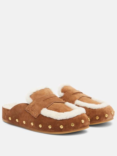 VERONICA BEARD Fenix shearling-lined suede mules