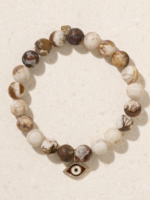 SYDNEY EVAN Small Coco 14-karat Gold, Wooden Opal, Enamel And Diamond Bracelet