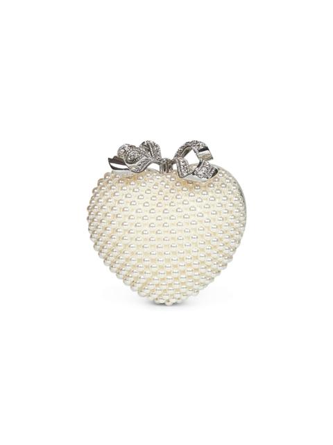 self-portrait Cream Pearl Heart clutch bag
