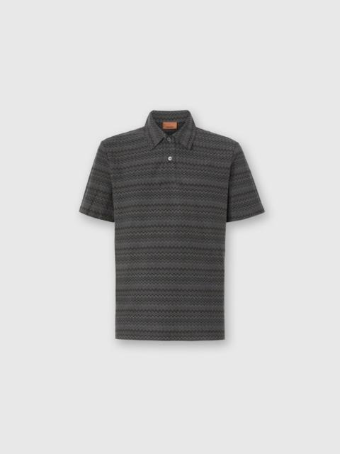 Missoni Missoni Short Sleeve Cotton Polo With Zigzag Pattern in Grey at Nordstrom