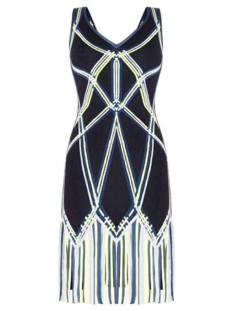 HERVE LEGER Charoletta Basket Weave Fringe Jacquard Dress
