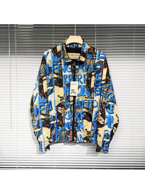 Burberry Burberry Logo All-Over Print Stand Collar Blue Jacket