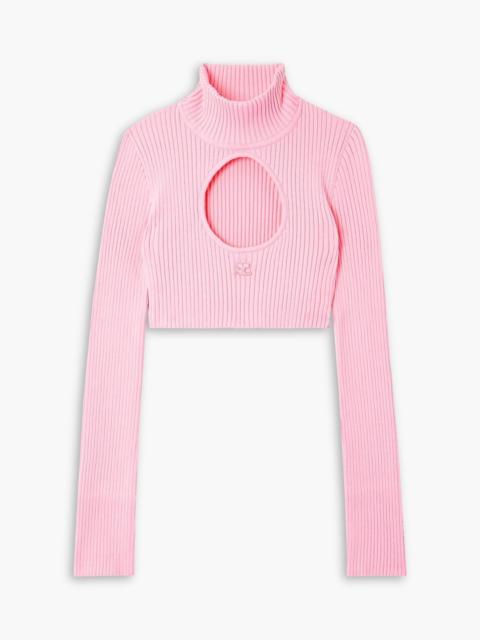 courrèges Cropped cutout ribbed-knit turtleneck sweater