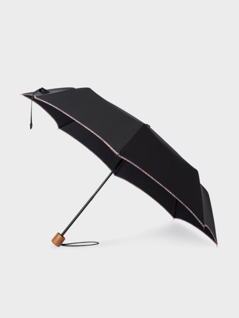 Paul Smith Black Telescopic Umbrella With 'Signature Stripe' Trims