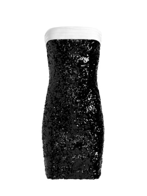 Alice + Olivia SIBELLA SEQUIN STRAPLESS DRAPED BOW BACK MINI DRESS