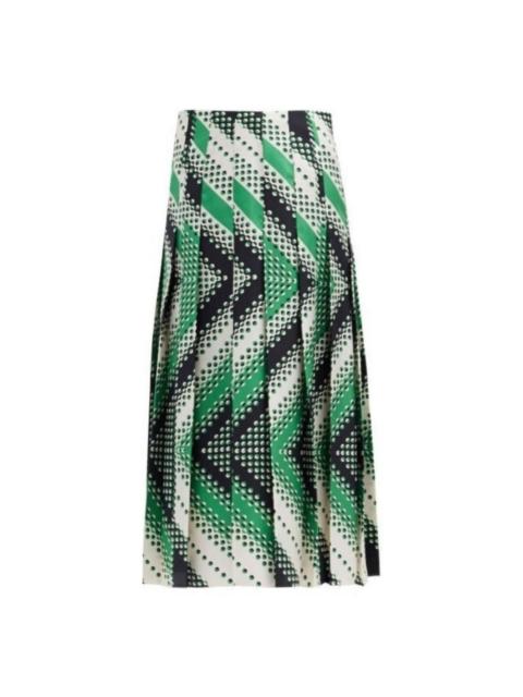 GUCCI Pleated Chevron Print Silk Skirt