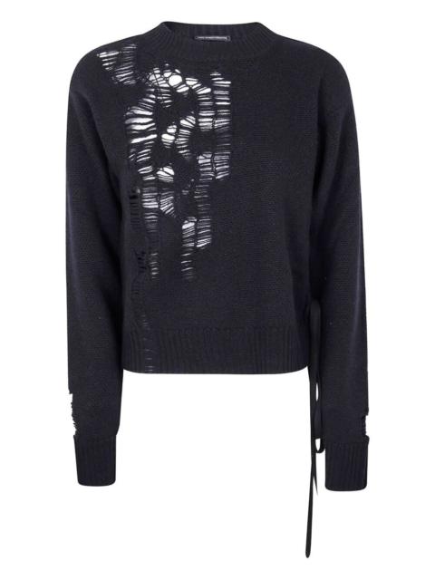 Ann Demeulemeester Gabriela Destroyed Seed Stitch Crew Neck Sweater Wi