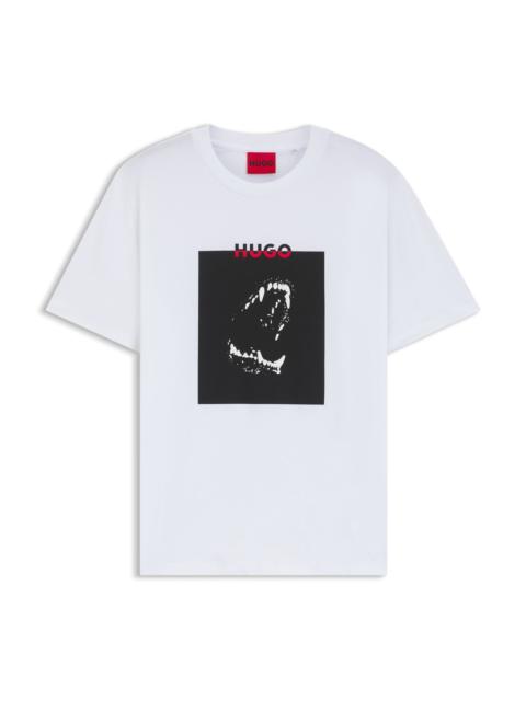 HUGO COTTON JERSEY T-SHIRT WITH MIXED-PRINT LOGO