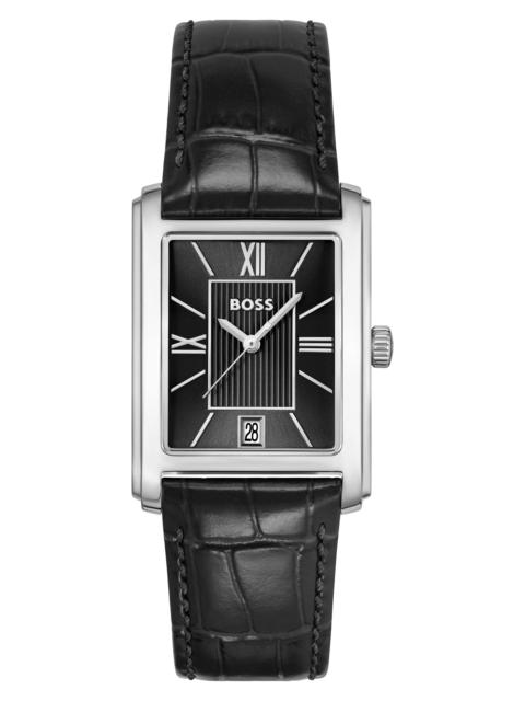 BOSS BOSS Principle Dress Leather Strap Watch, 28mm x 7.8mm in Black at Nordstrom
