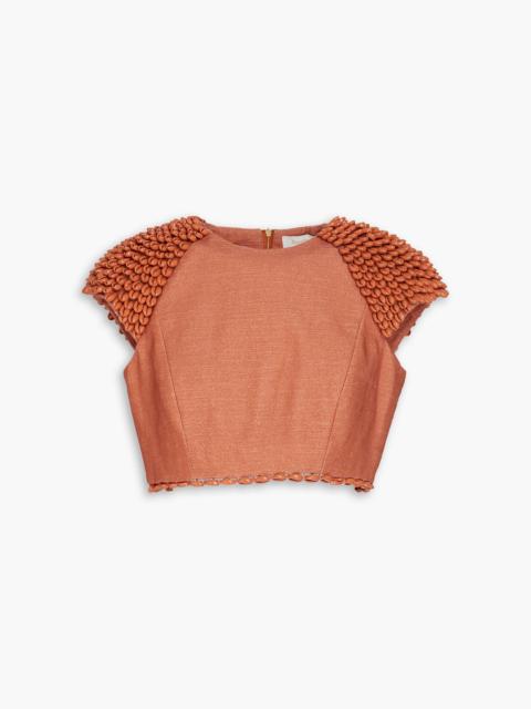Zimmermann Cropped shell-embellished cotton and linen-blend top
