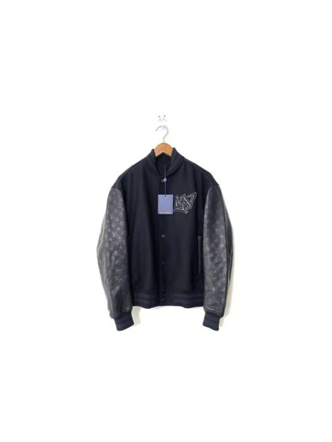 Monogram leather and wool blouson varsity jacket