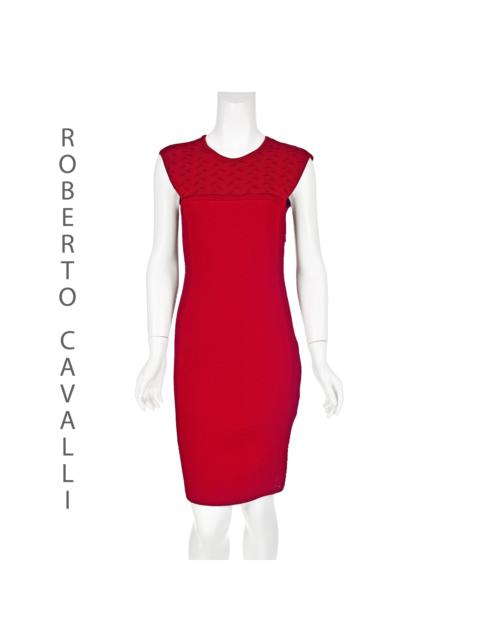 Roberto Cavalli Red Multi-Textured Knit Sheath Dress 
