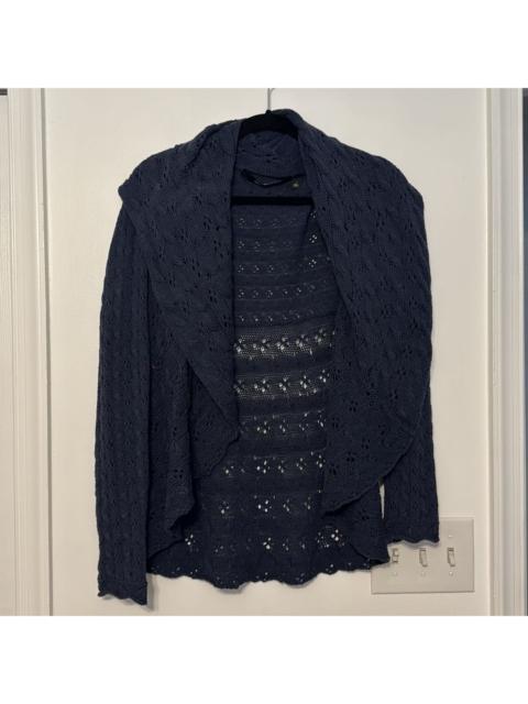 Bloomingdales Quotation Navy Eyelet Circle Shawl Sweater Cardigan