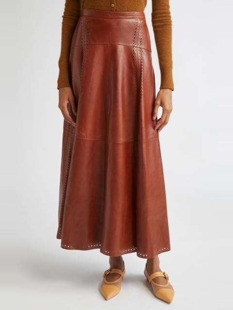 ULLA JOHNSON Ulla Johnson Aninda Eyelet Trim Leather A-Line Skirt in Wenge at Nordstrom