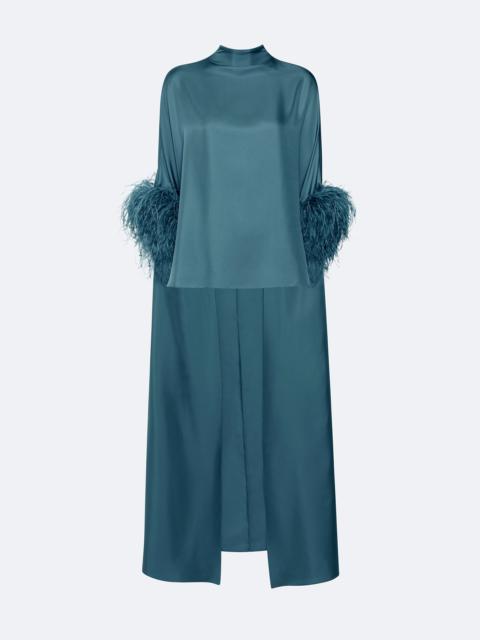 LAPOINTE Silky Twill High Low Mock Neck Top With Feathers