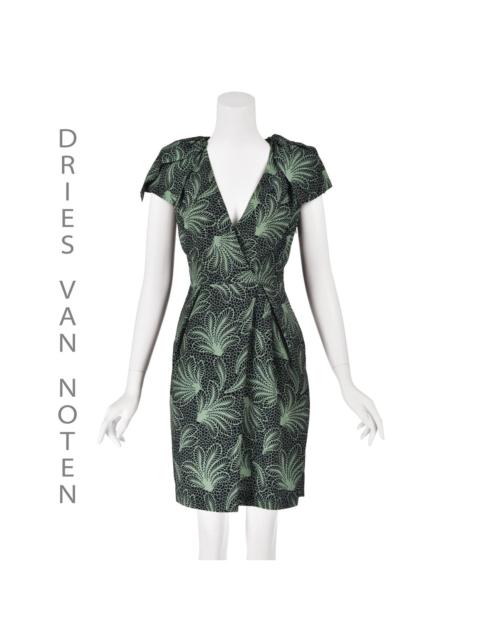 Dries Van Noten Black & GReen Faux Wrap Mini Dress