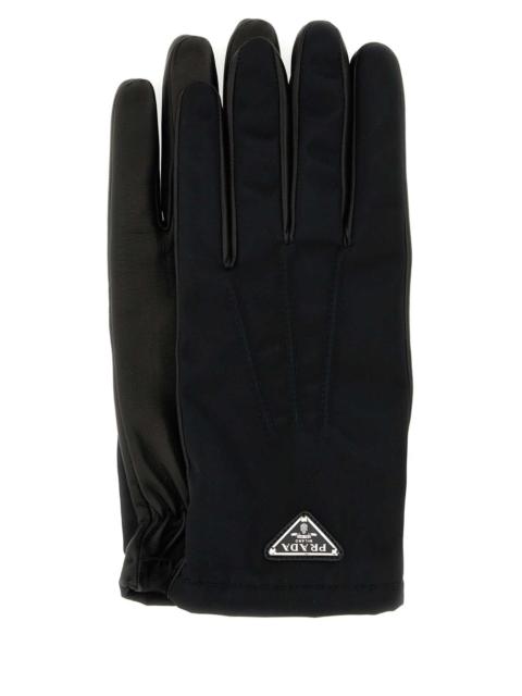 Prada Prada Men Black Nylon And Nappa Leather Gloves