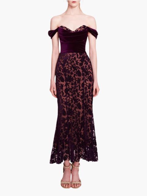Marchesa VELVET CUTWORK MIDI DRESS