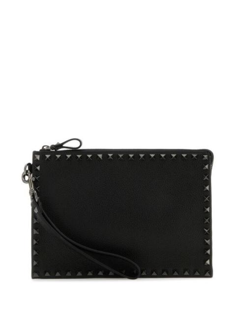 Valentino Valentino Garavani Man Black Leather Rockstud Clutch