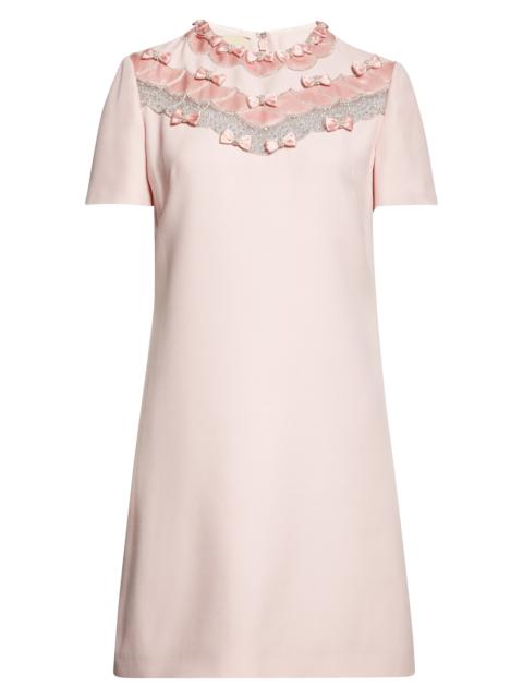 Valentino Valentino Crystal Bow Crepe Couture Minidress in Rose at Nordstrom