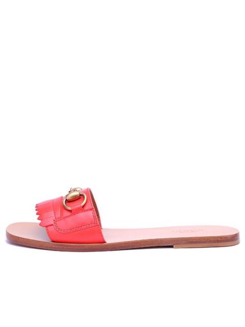 (WMNS) Gucci Horsebit Accent Leather Slides 'Orange' 517017-C9D00-6433