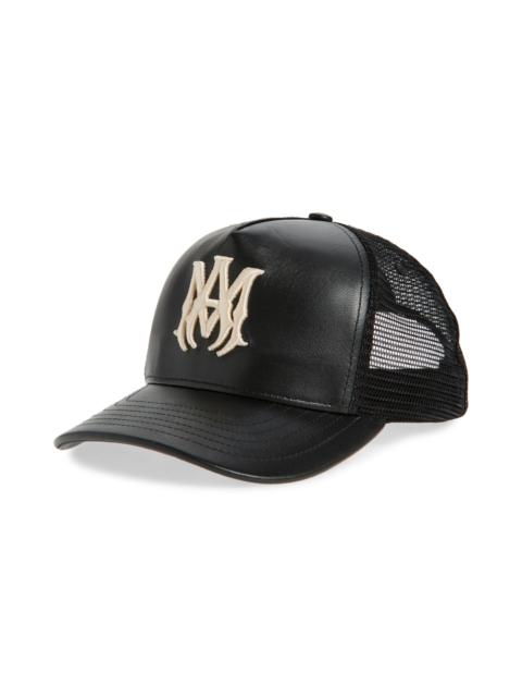 AMIRI AMIRI MA Logo Leather Trucker Hat in Black at Nordstrom
