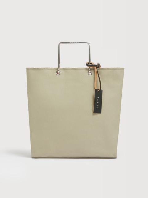 Marni BEIGE CANVAS SHOPPER WITH METAL HANDLES