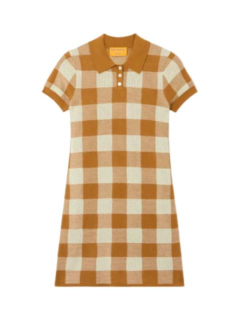 GUEST IN RESIDENCE Gingham Polo Dress in Suede/Limewash