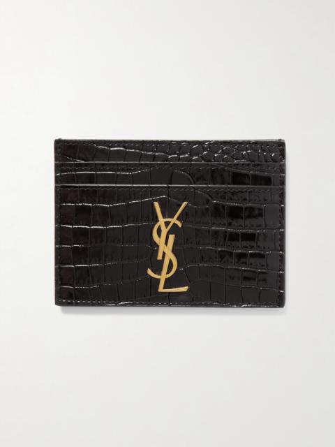 SAINT LAURENT Embellished Croc-effect Leather Cardholder