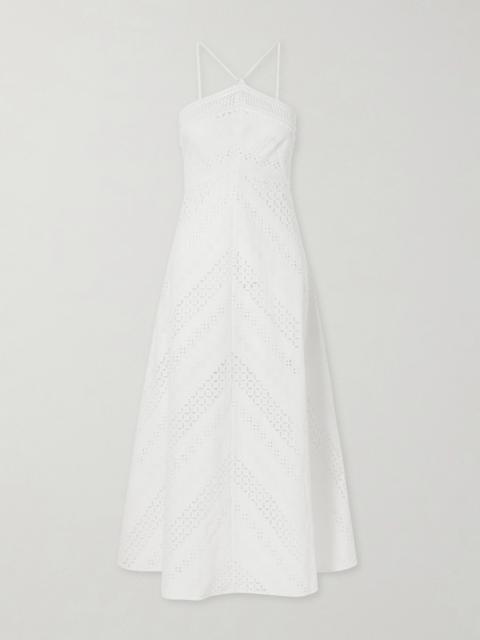 LORETTA CAPONI Castiglione Broderie Anglaise Cotton Halterneck Midi Dress
