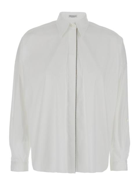 Brunello Cucinelli Brunello Cucinelli Women Oversized White Shirt With Monile Detail In Cotton Blend Woman