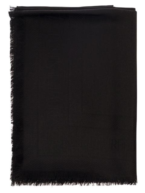 SAINT LAURENT Saint Laurent Men Black Scarf With Jacquard Logo And Fringed Hem In Wool And Silk Man