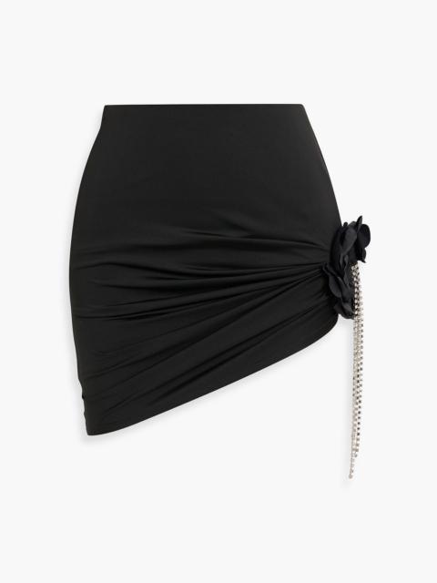 AREA Asymmetric crystal-embellished stretch-jersey mini skirt