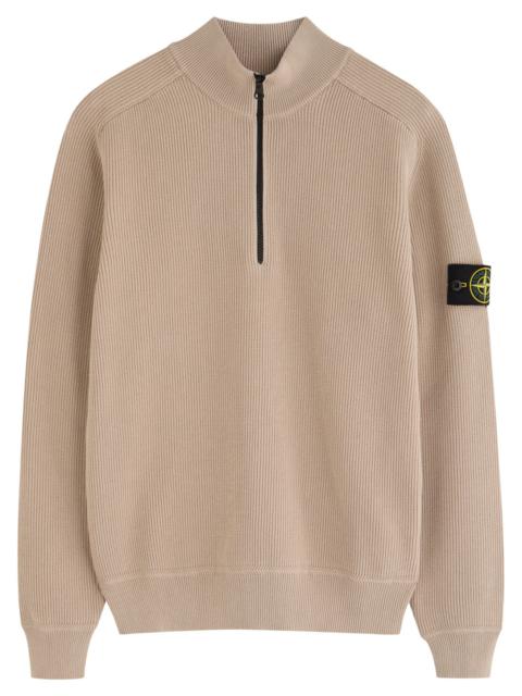 Stone Island Logo Ribbed Half-zip Cotton Jumper